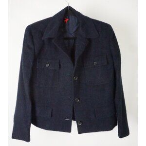 Isaia Navy Blue Woven Fuzzy Cashmere Blend Womens Jacket Sz 40R BRAND NEW